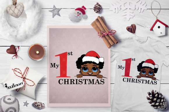 Afro Boy Peeking My First Christmas: Graphics & Crafts