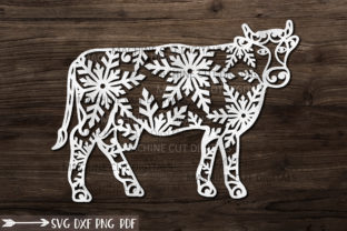 Christmas Cow with Snowflakes Paper Cut Graphics for Crafts