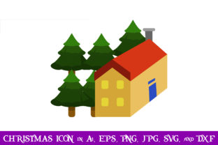 House and Christmas Trees Icon: A Versatile Graphics Asset